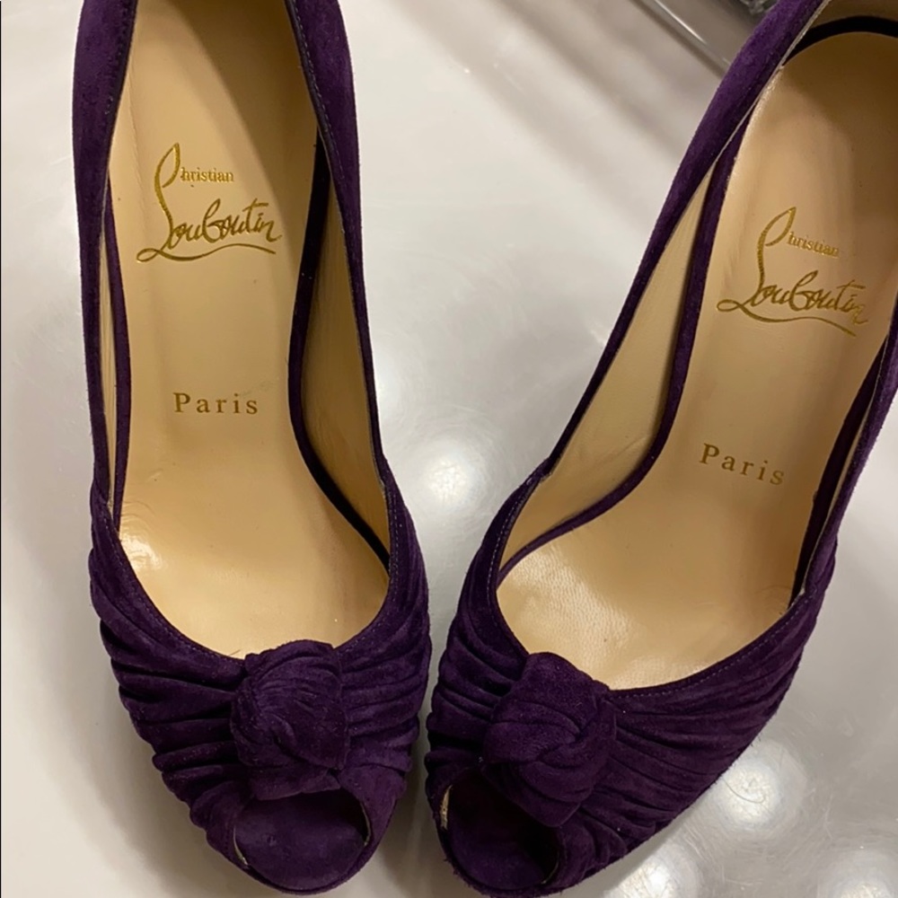 Christian Louboutin purple suede platform pumps